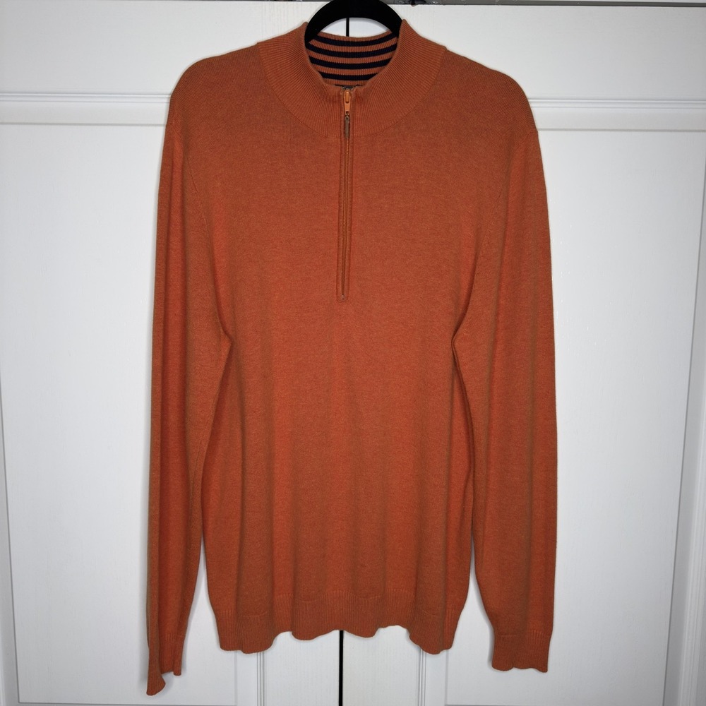 J McLaughlin Sweater Mens Medium Orange Quarter Zip Pullover Cotton Blend Casual